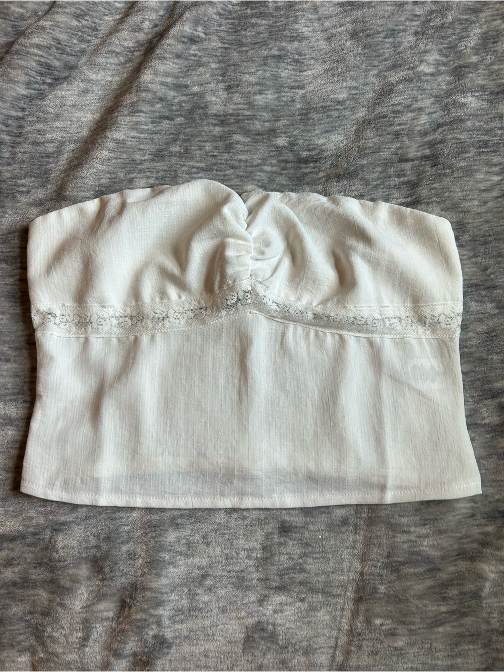White Strapless Ruched Bandeau Top